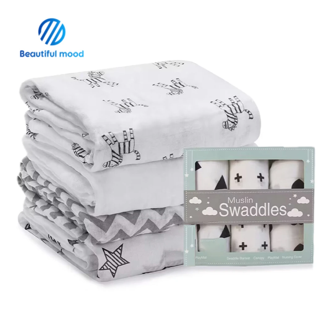 Hot sale newborn baby boys girls super warm soft winter 100% organic bamboo cotton woven swaddle blankets
