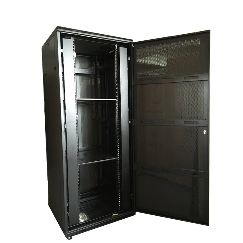 Indoor Vertical Type Network Cabinet Metal of 32U 42U Single Opening Mesh Door Black Floor Fiber Network Rack Cabinets