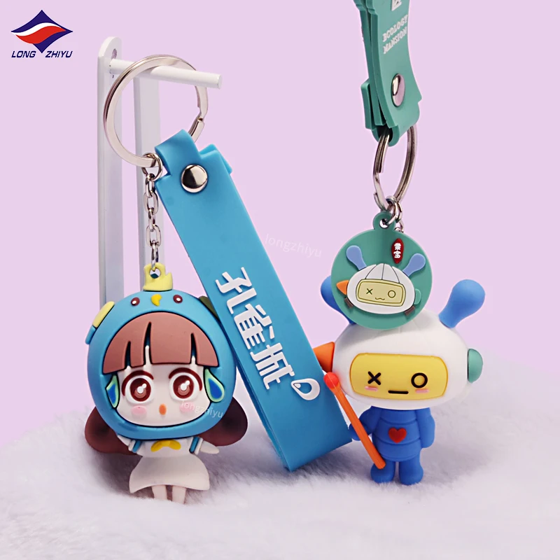 Longzhiyu 17 Years Factory 3D Custom Keychain Chinese Style Character PVC Keyring Personalized Design Promotional Gifts