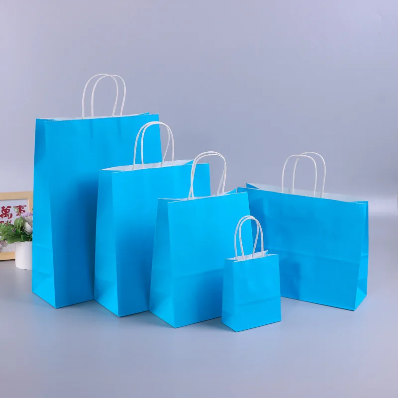 Kraft Paper Shopping Bag Logo Printing Large Size White Customised Paper Bag & Craft Flexo Printing Hand Length Handle