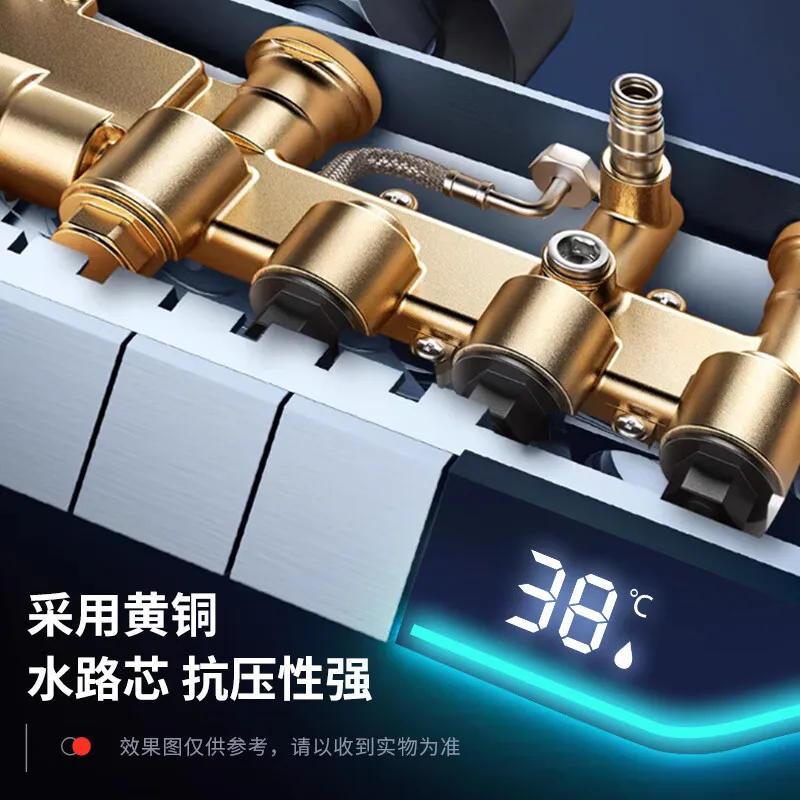 Modern Digital Cold And Hot Water Brass Luxury Rain Mixer System Piano Key Bathroom Smart Shower Set with LED Light