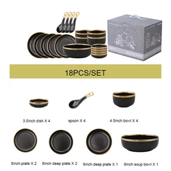 Steak Plate Tableware Ceramics Dinner Set Gold Pottery Porcelain Best Fine Nordic Luxury Living Dining Room Black For 6 Users