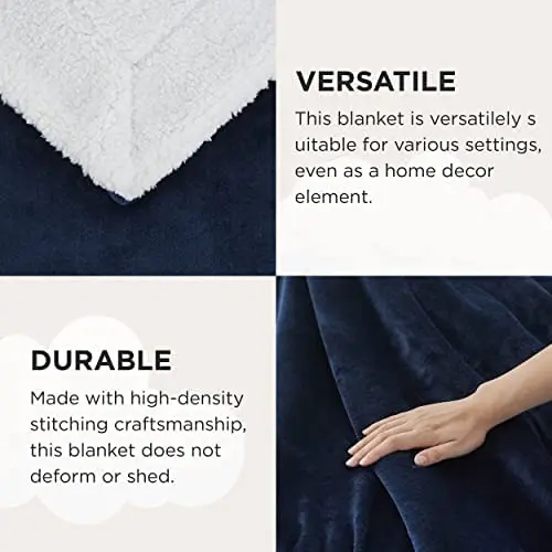 Bedsure Sherpa Fleece Throw Blanket for Couch - Navy Blue Thick Fuzzy Warm Soft Blankets and Throws for Sofa, 50x60 Inches