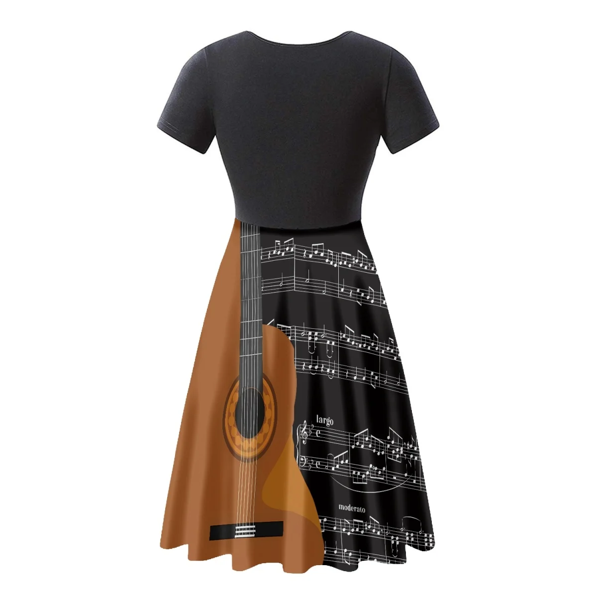 Breathable Pocket Dress Guitar Music Note Pattern Ladies Casual Elegant Dress With Factory Outlet Female Clothing Midi Skirts