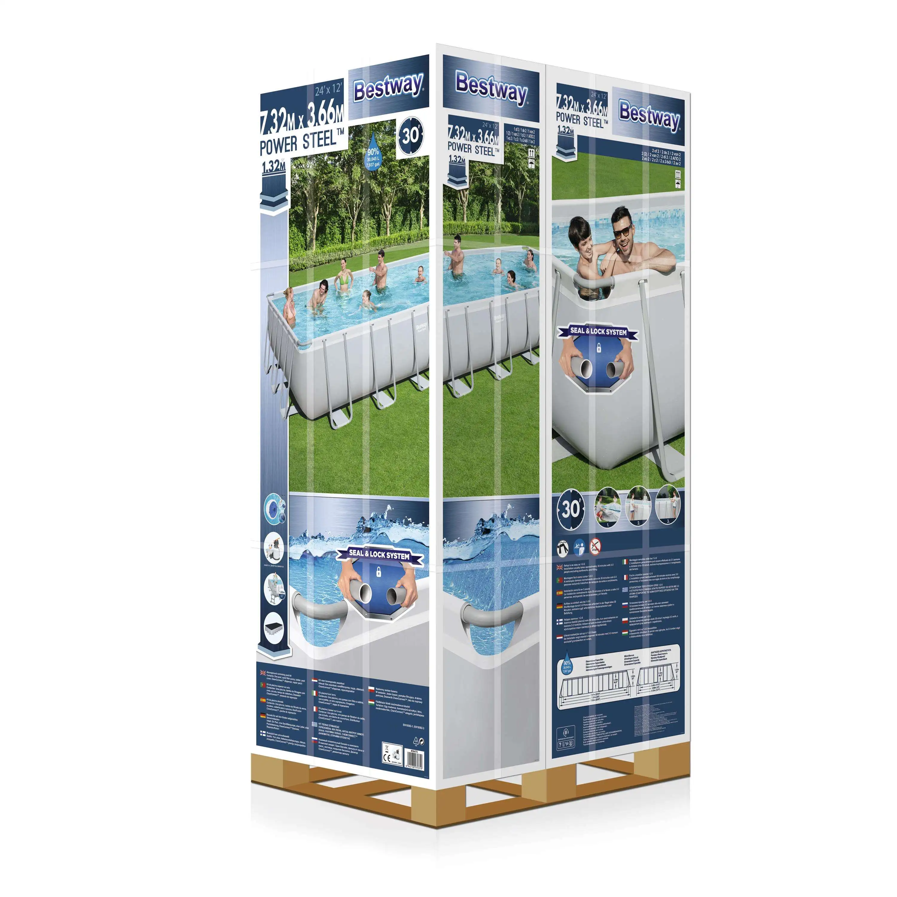 Наземный бассейн Bestway 56475 из стали прямоугольный пластиковый 7 32 м x 3 66 1