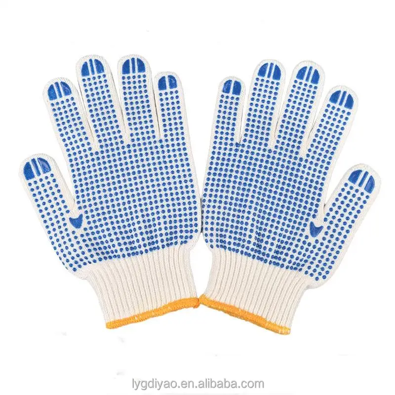 Factory Wholesale Price Single Side Black PVC Dotted Bleach White Cotton Safety Gloves