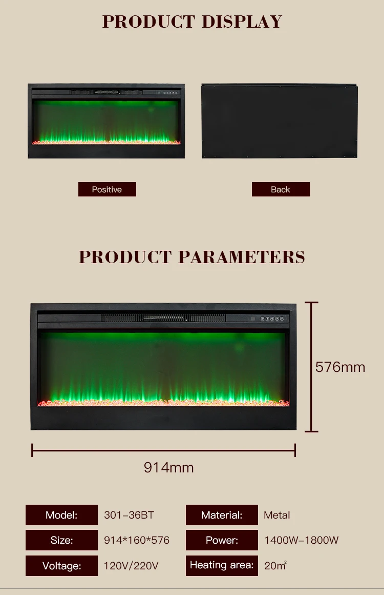 Солнечный 73 дюймовый настенный утопленный Электрический камин
