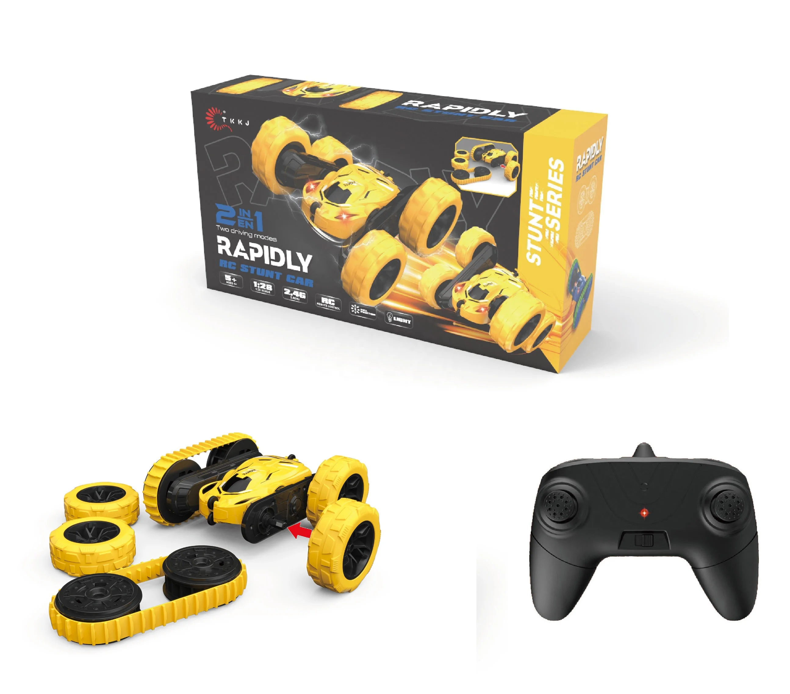 Amiqi 2 In 1 Double-Sided Track Tkkj K-03B 1/16 High Speed Car Remote Control 2.4G 4Ch Small Stunt Drift Cars Rc Electric Car