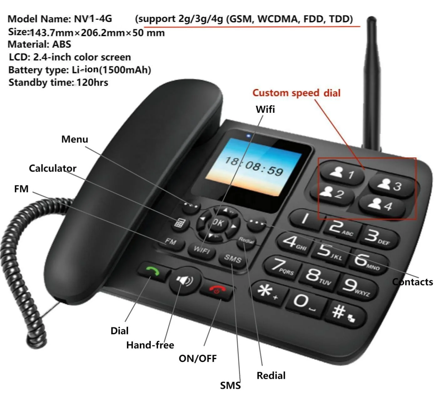 FWP Lte Wcdma Gsm Sim TF card  Fixed Telephone with Wifi Hotspot Voip Volte Wireless Desk Telephone