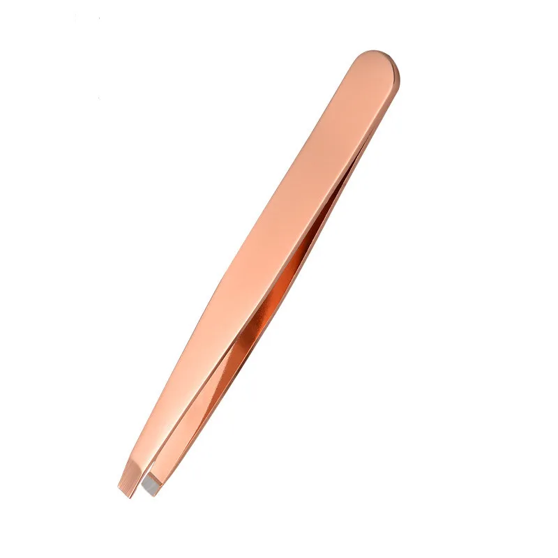 Rose Gold  Slanted Eyelash Extension Tweezers Gold Eyebrow Trimmer Tweezers