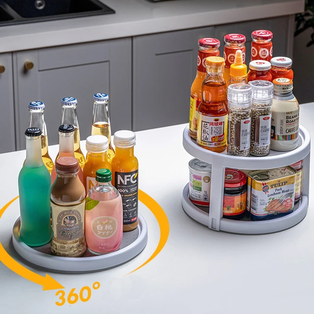 Kitchen multifunctional condiment spice storage tray circular tray 360 rotating seasoning rack