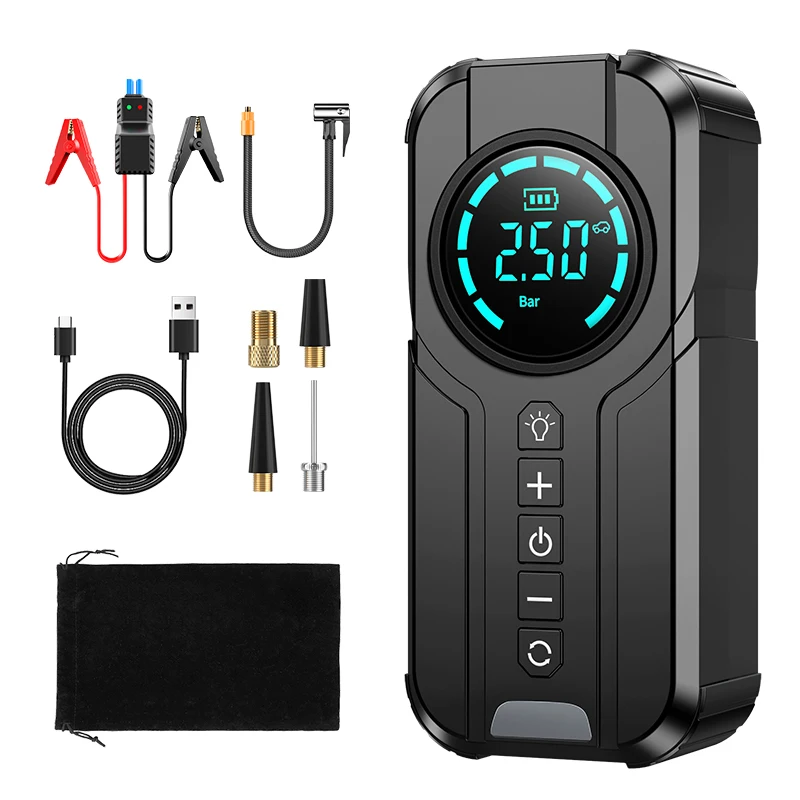 Tyre Inflator Jump Starter for Car Accessories 12V DC Auto 8000mah Battery With LED Light