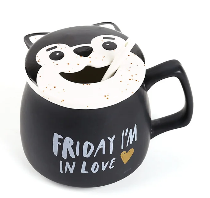 Promotion cute animal creative mug 3d ceramic mug with lid and spoon