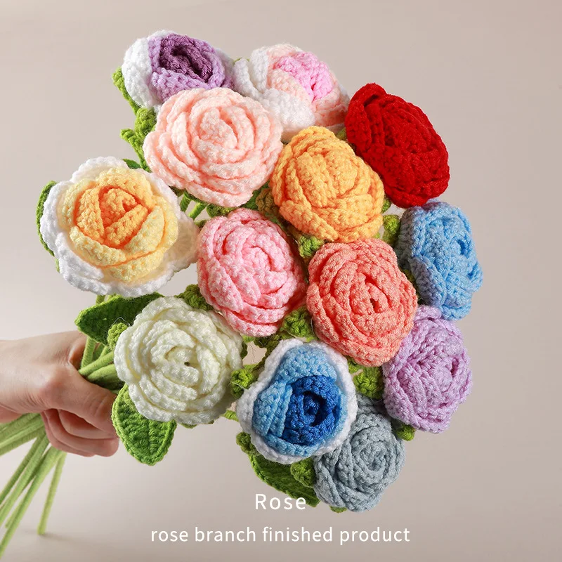 DREA Wholesale Small Artificial Rose Floral Handmade Knitted Flower Crochet Roses for Wedding Bouquet DIY Gifts