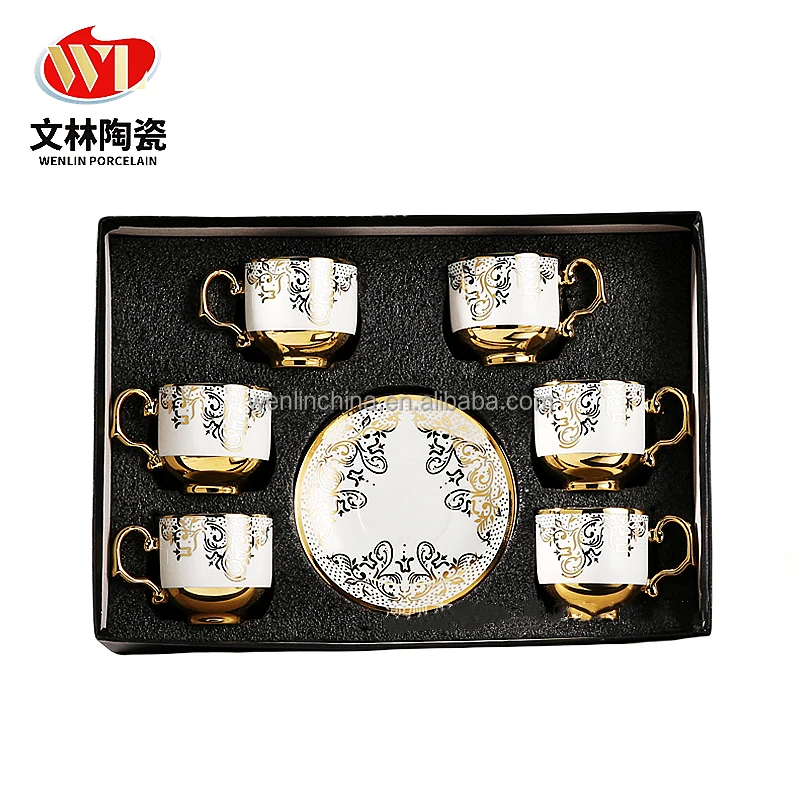 Turkish style new designs Golden Coffee Mugs Cup Saucer Tea Set Style Gift High Quality new bone china for drinking ware
