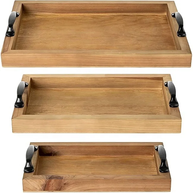
Latest Design Handmade Wooden Rectangular Serving Tray With Metal Handle at Best Price 