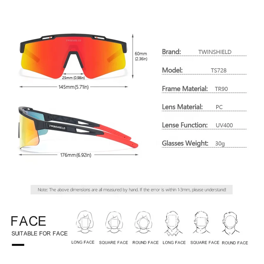 Hot Sale custom logo Brand TWINSHIELD Running Glasses UV400 Sports Sunglasses Mountain Bike Riding Road Sports Sun glasses