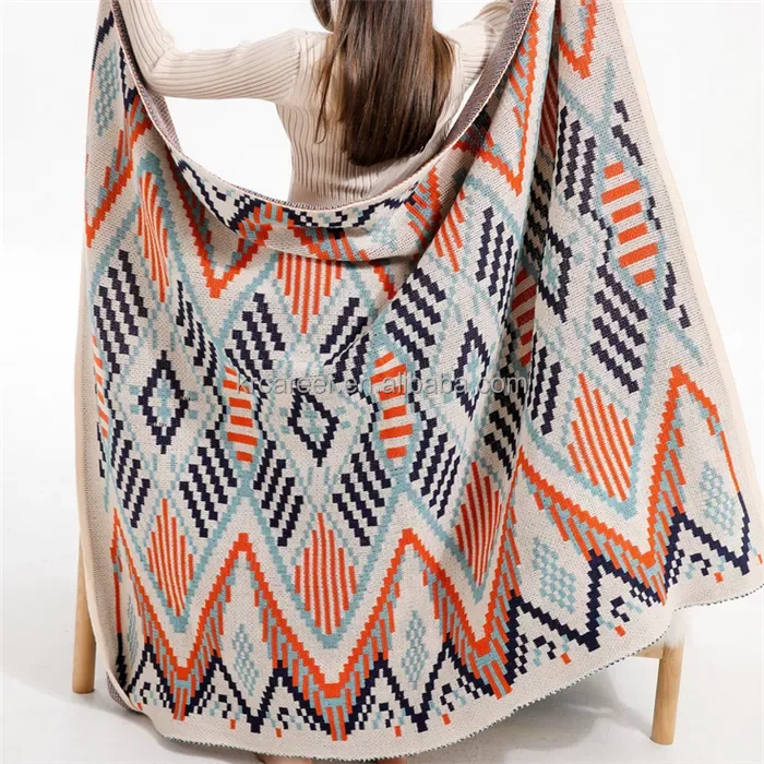 OEM Manufacturer Vintage Ethnic Style Throw Siesta Blanket Camping Carpet Cotton Knitted Shawl Tent Blanket Cover Blanket