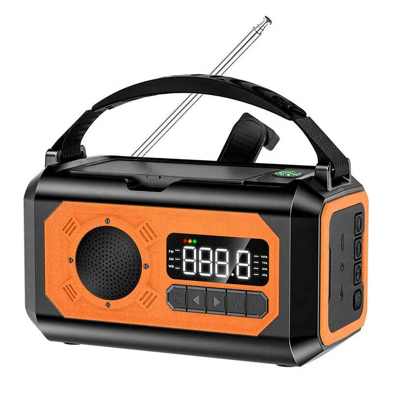 Hot sale outdoor camping hand crank power generation energy storage radio 12000 mA solar flashlight rechargeable treasure radio