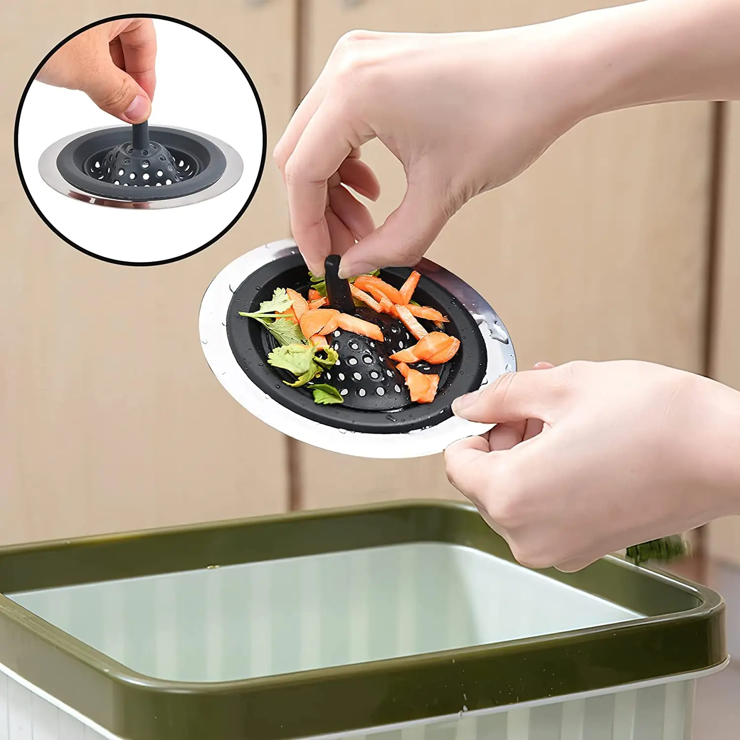 2 Pack Kitchen Sink Strainer 4.6' Stainless Silicone Kitchen Sink Stopper