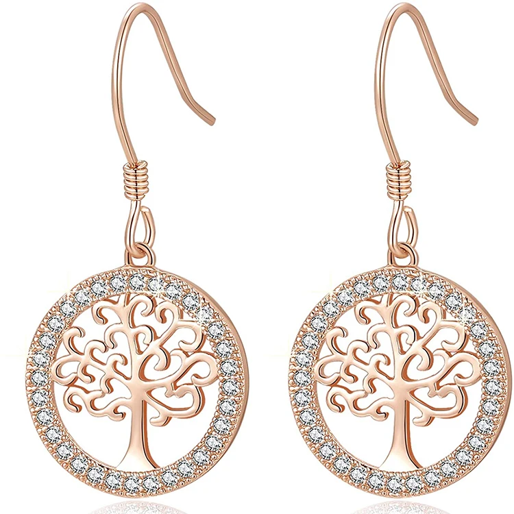 Mother Day Gift Tree of Life Dangle Earrings 925 Sterling Silver Ear Ring Hook