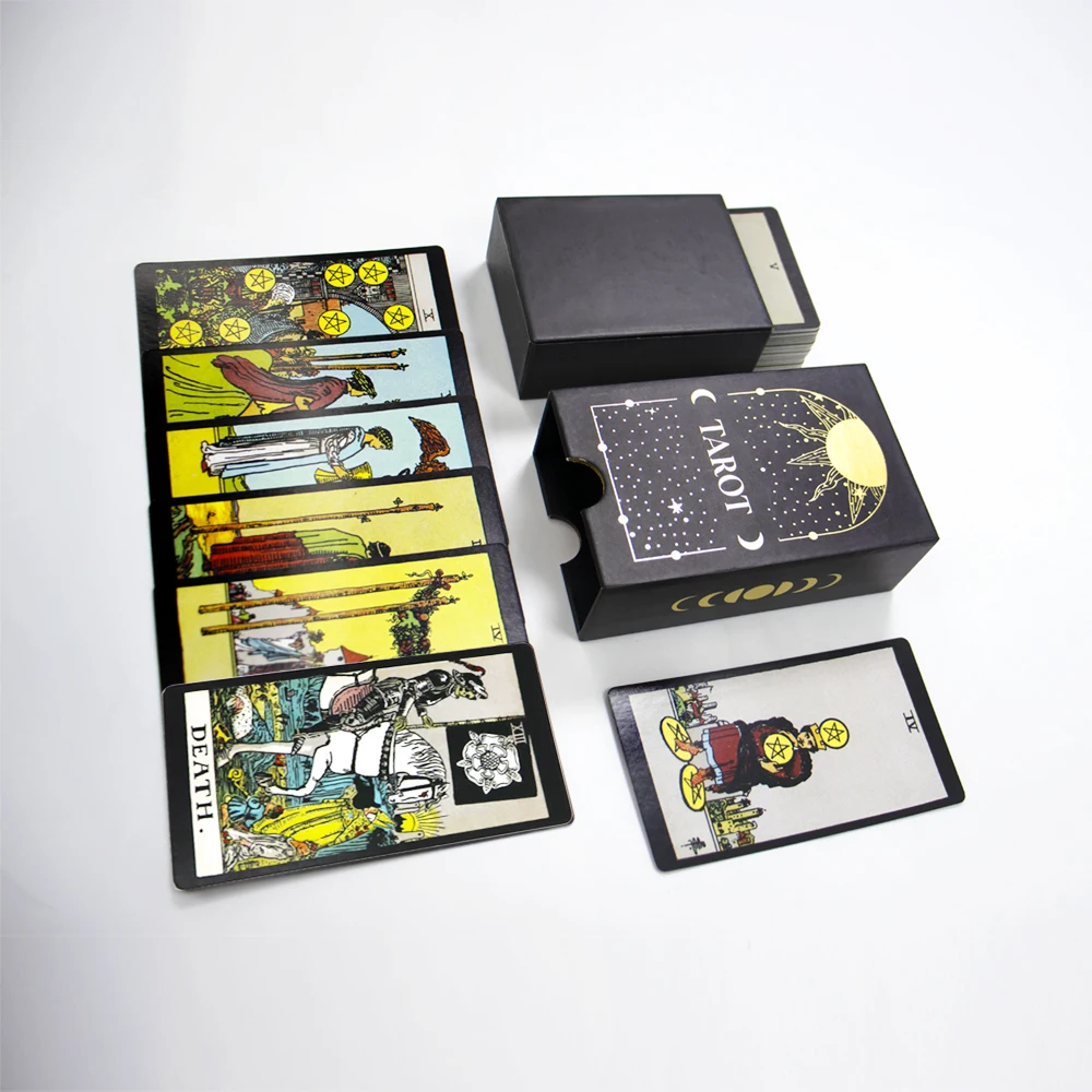Factory customize print your logo black gold foil rider tarot cards printing high quality divination fortune tarot card