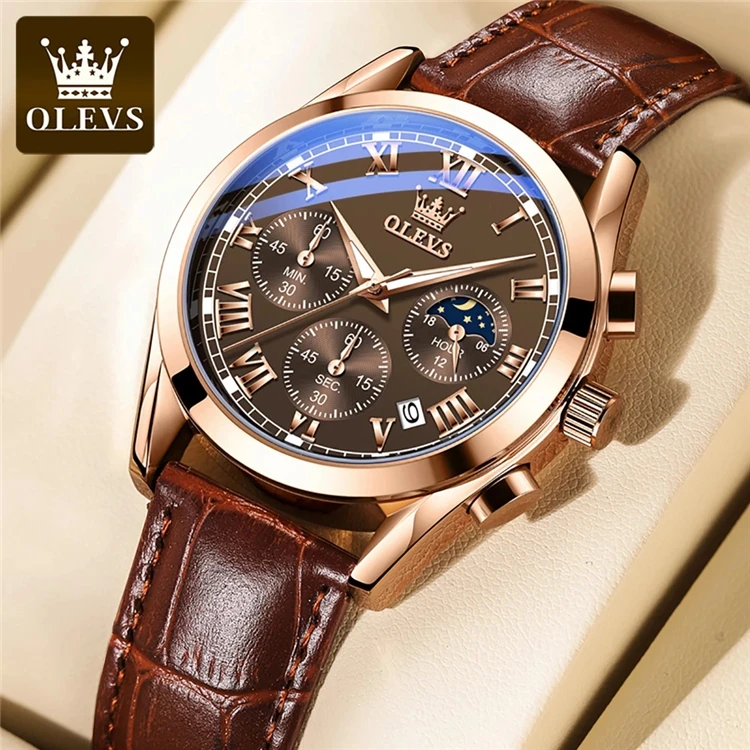  OLEVS watch 2871 Fashion Business Waterproof Quartz Top Brand Luxury Leather Strap Sport Clock Male wrist
