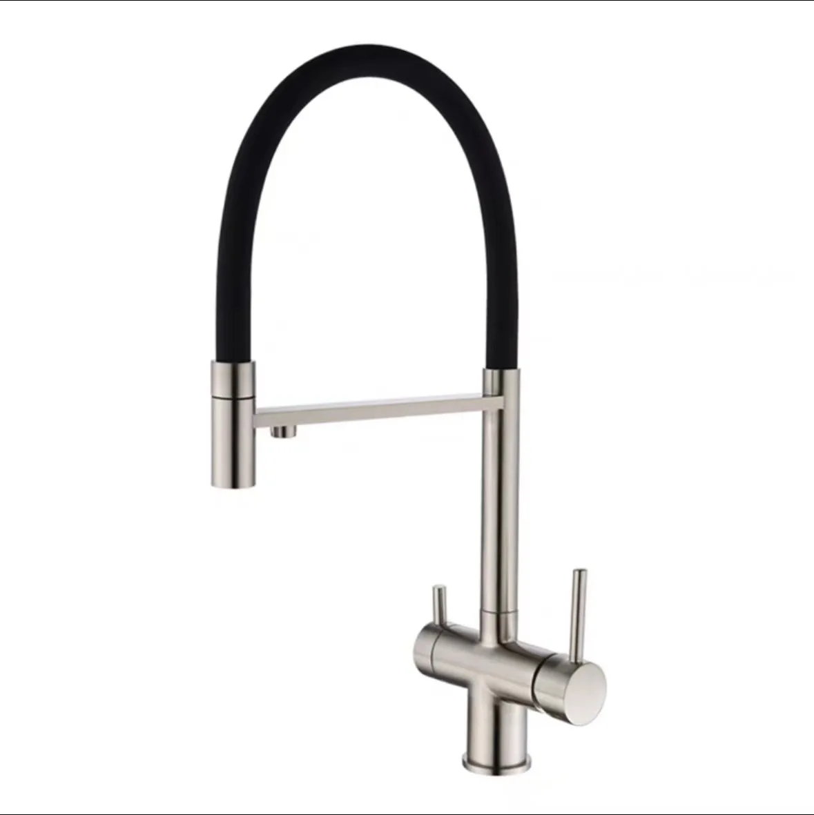 Morden Filter Water Kitchen Faucet 2 in 1 Brass Dual Spout Filter Faucets for Kitchen Black Swivel Pull Down Nozzle Mixer Tap