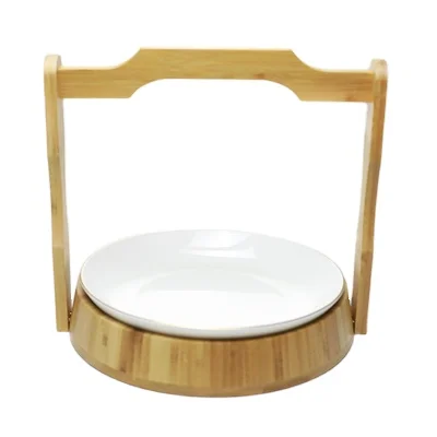 Seafood theme restaurant dry ice ceramic round plate with hand held bamboo basket