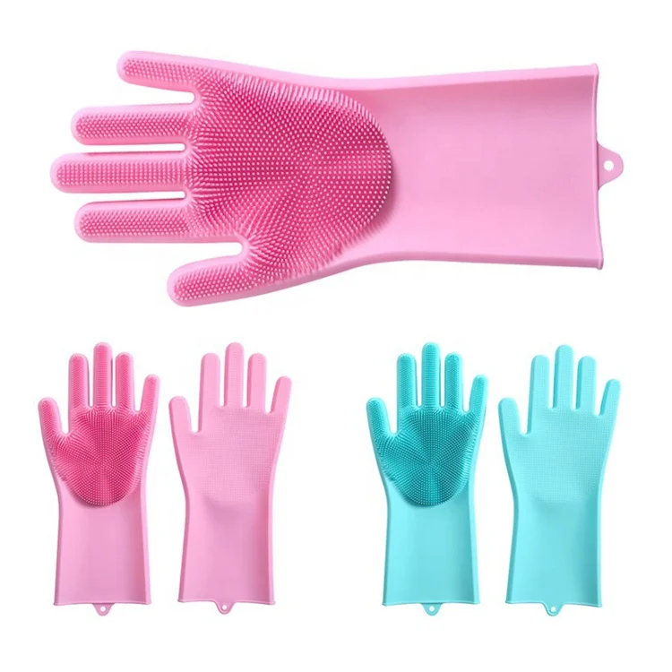 
Factory Custom Kitchen Cleaning Brush Heat Resistant Magic Reusable Silicone Dishwashing Gloves 