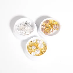 3d Nail Art Decorations Flat Back Nail Rhinestones Mixed Size Gold and silver leaf rivet Rhinestone