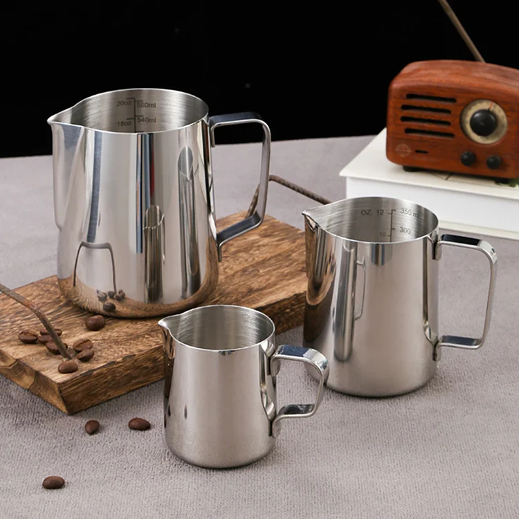 Hot sale Italian sharp spout milk frother pitcher pull flower cup 350ml/600ml stainless steel classic espresso milk jugs