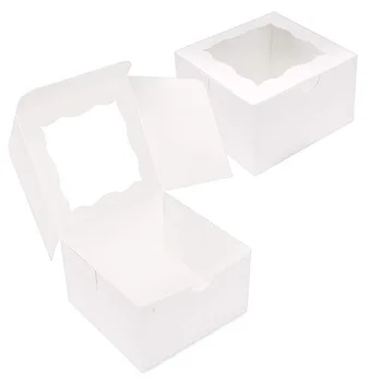 Custom 4x4x2.5 Inches White Bakery Boxes with Window Small Treat Boxes Mini Cake Boxes for Dessert or Pastry and cookie