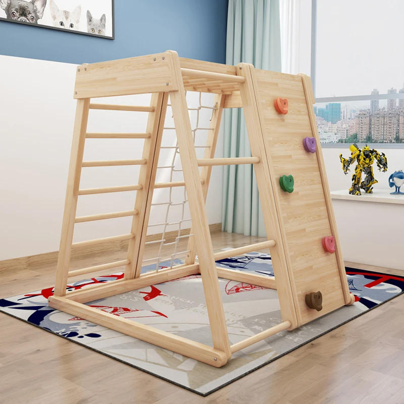 High Quality Wooden Rock Ramp  And Wooden Climbing Frame For Children Sets