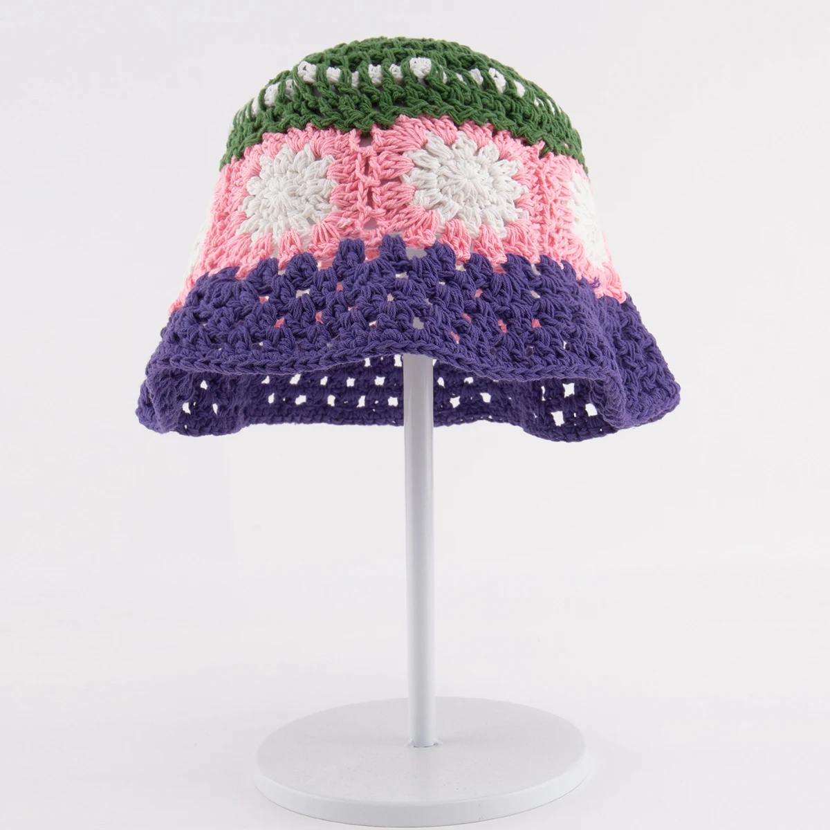 Custom colorful ladies hand made crochetDesigner Custom Knitted Flower Decor Bucket Crochet Sun Hats for Women