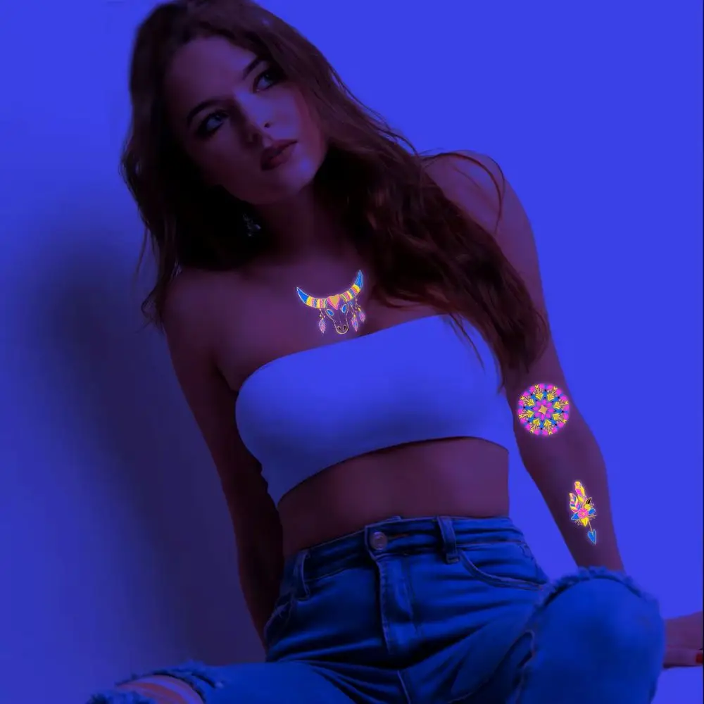 Water Transfer Glow Luminous Fluorescent Naughty Girl Body Temporal Temporary UV Sexy Neon Tattoo Stickers
