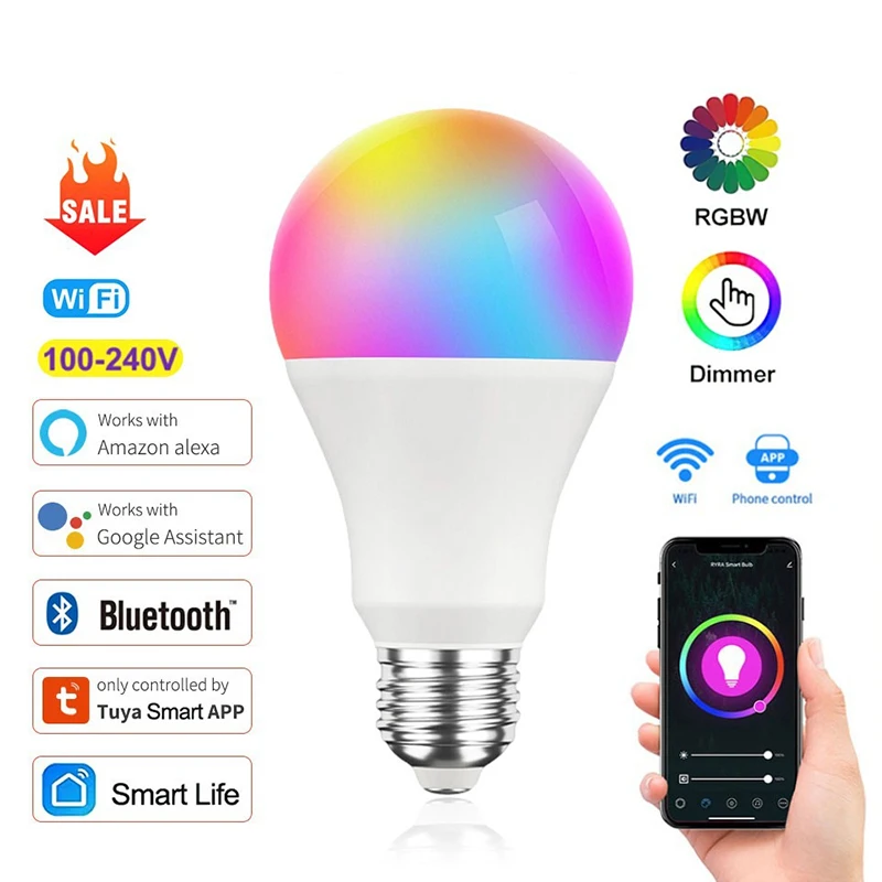 Goove RGBWW Smart Light Bulb 15W 10W 9W 5W WiFi LED Smart Bulbs with E27/B22/E26 Base PC Body Bluetooth Switch