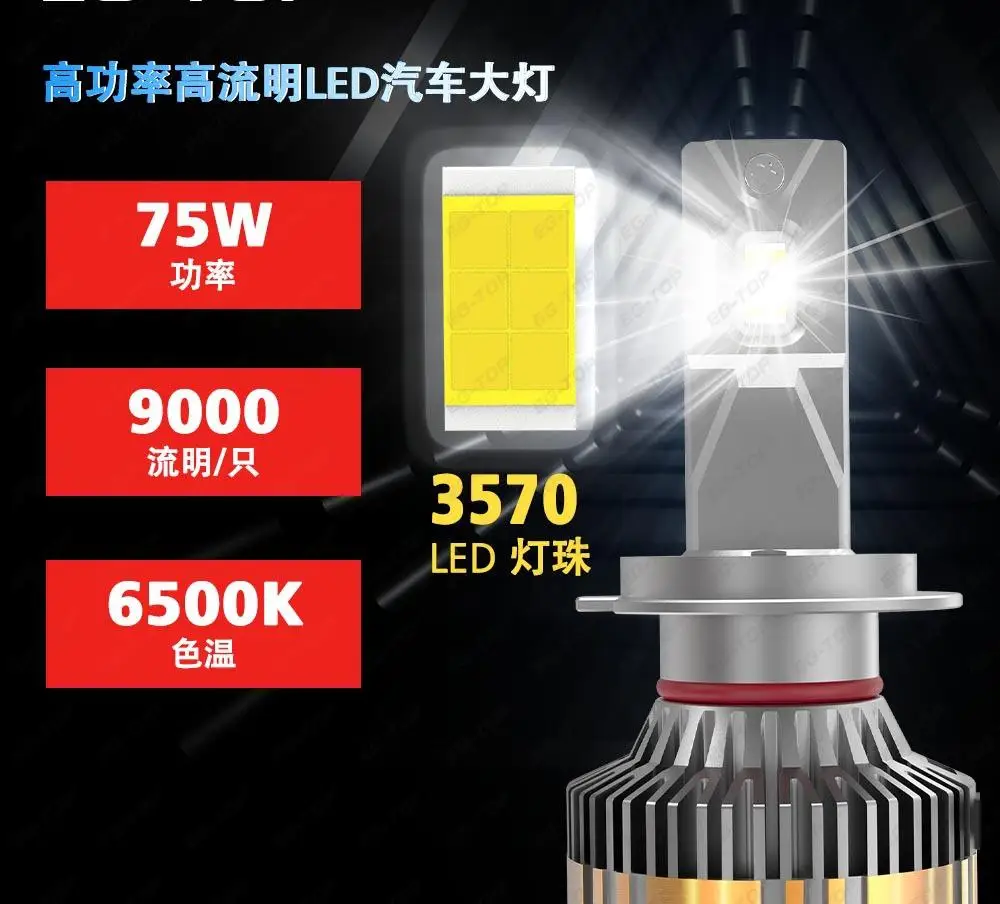 High-Power 75W LED Modified Super Bright Headlight H4 Double Copper Tube with Integrated Spotlight & Far Low Beam for Cars & RVs