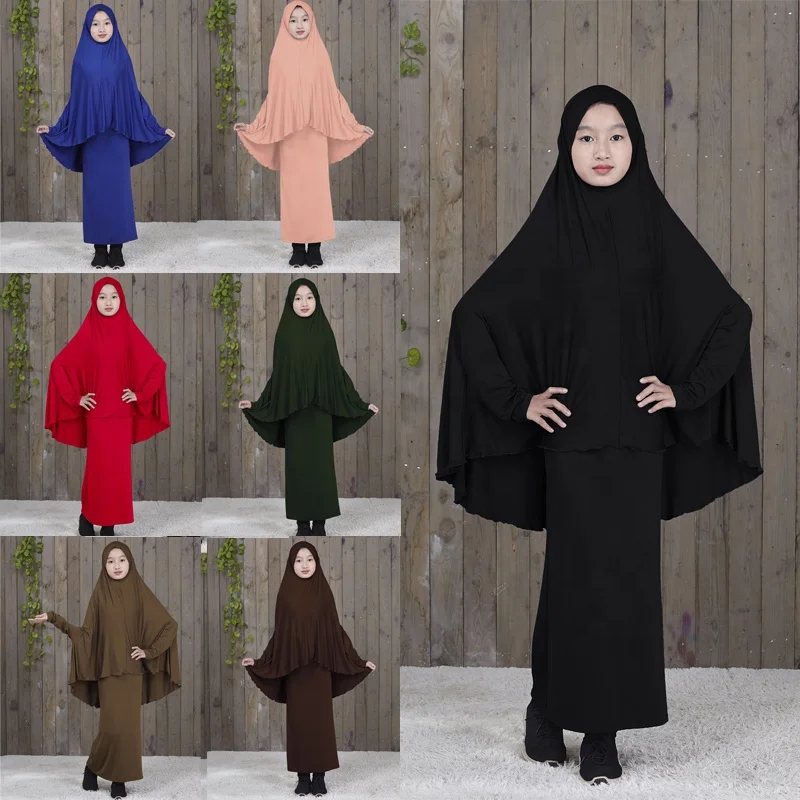 Traditional Muslim Kids Khimar Abaya Dress Islamic Big Hijab Burka Long Skirts Arab Shawls Headscarf Gril Prayer Abaya
