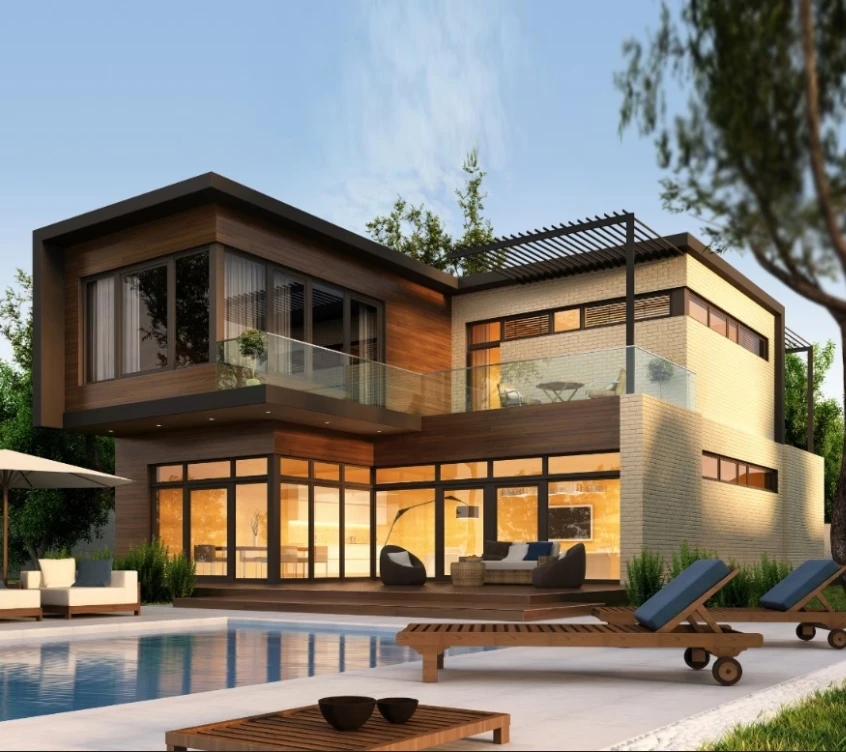 Modern wooden log houses prefabricated wood houses 2 storey villa luxury