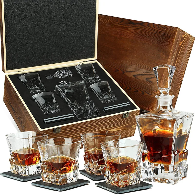 Amazon Hot Sale whiskey Glass Set Twisted Glasses Old Fashioned Glasses Home Bar Set Whiskey Decanter for Christmas Gift for Men