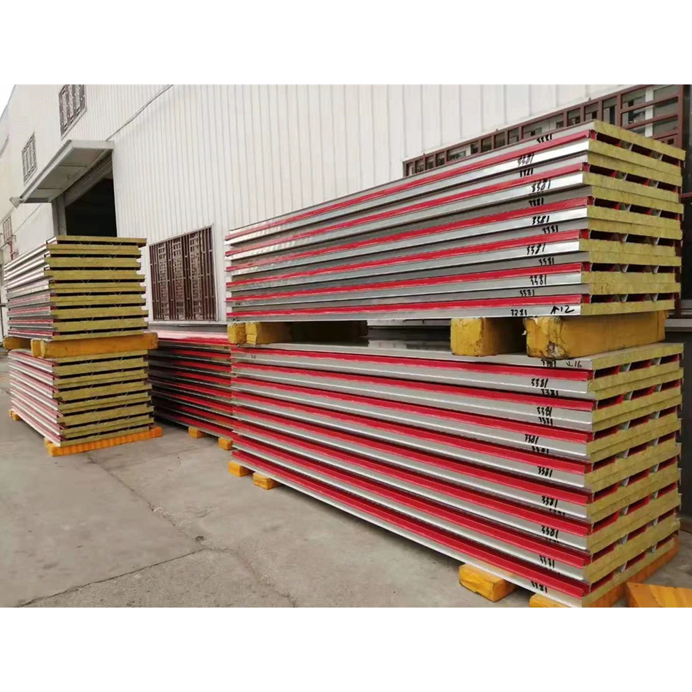 Insulated Sandwich Panel Fireproof Rock Wool Sandwich Roof Panel For Warehouse Roofing