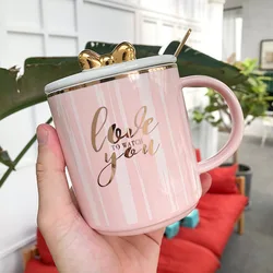 Feiyou wholesale custom 14oz golden edge cute bow porcelain cup personalized ceramic mug exquisite ceramic mug  christmas mugs