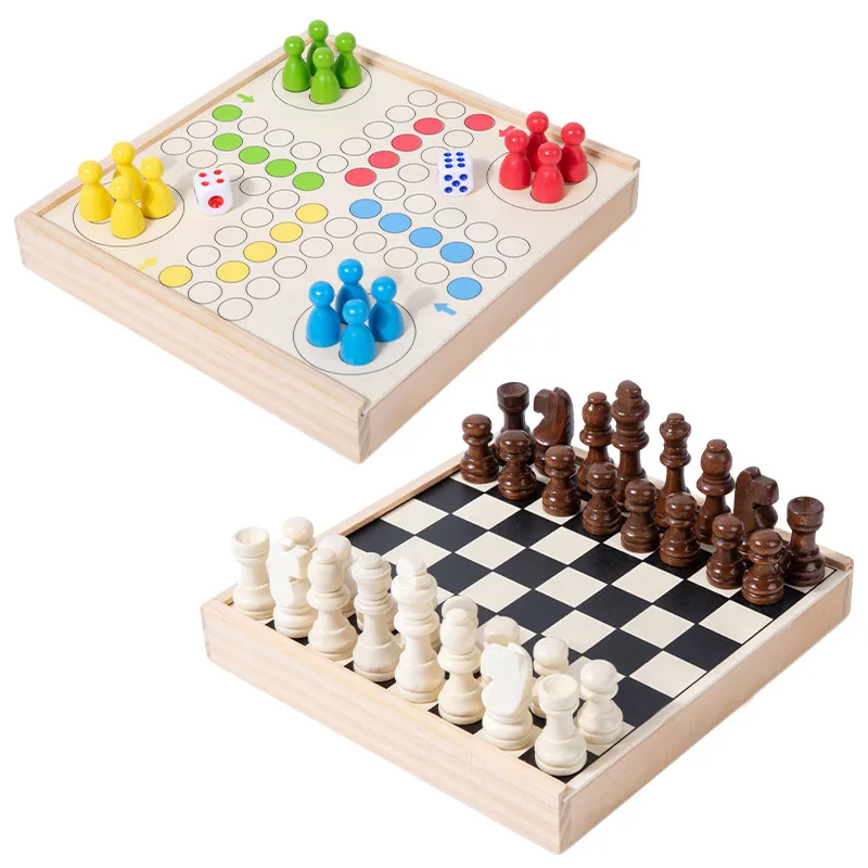 foldable magnetic Ludo pieces dice board wooden chess game set