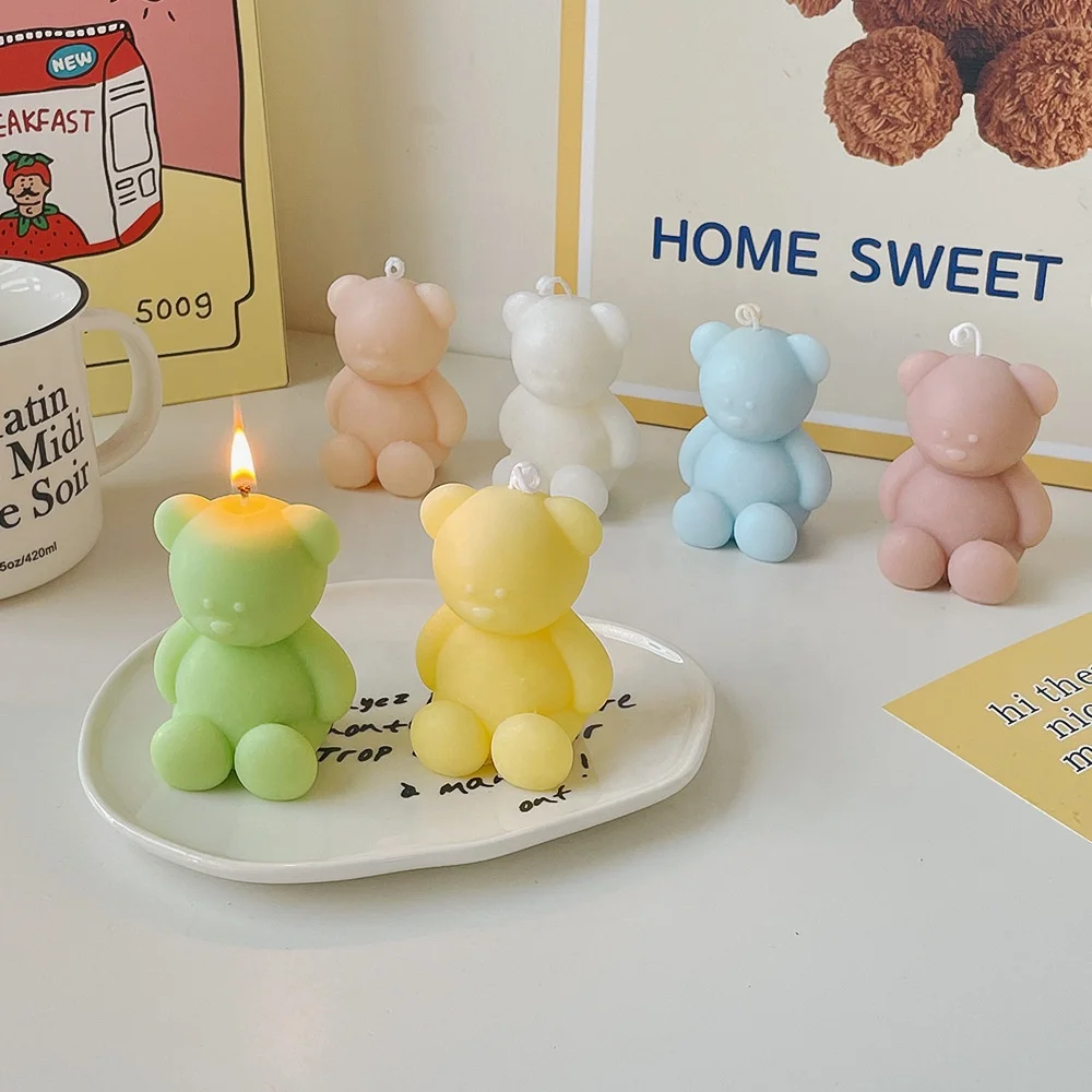Multicolor Ins Cute Teddy Bear Bougie Photo Props Home Decoration Creative Gift Bear Shape Fragrance Birthday Soy Wax Candle