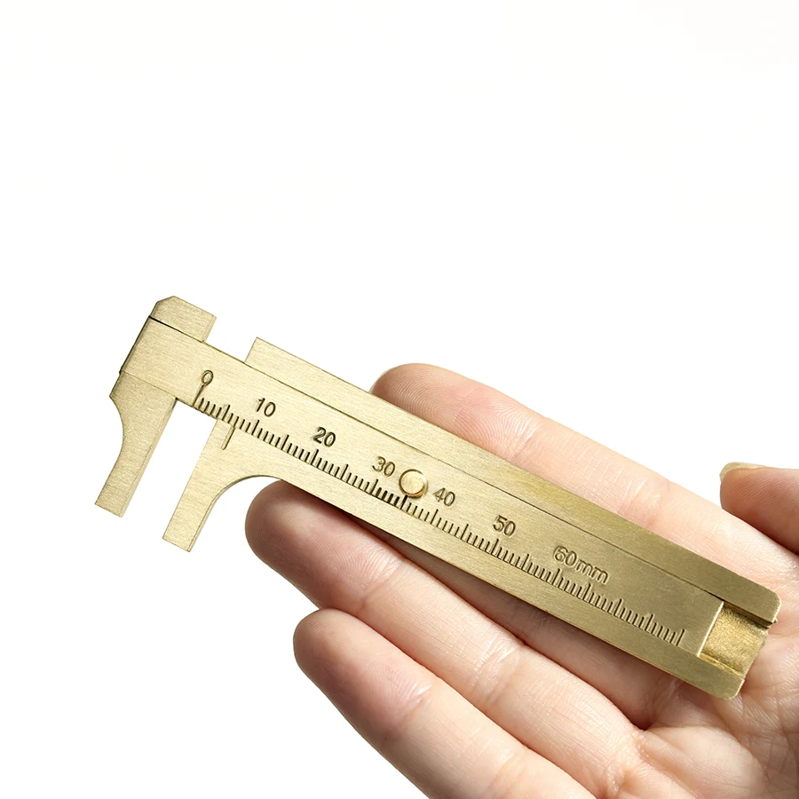 Solid Brass Pocket Caliper Measuring Mini Tool Handy Caliper for Jewelry Ring Bead Single Scale Sliding Gauge Metal Ruler 60mm