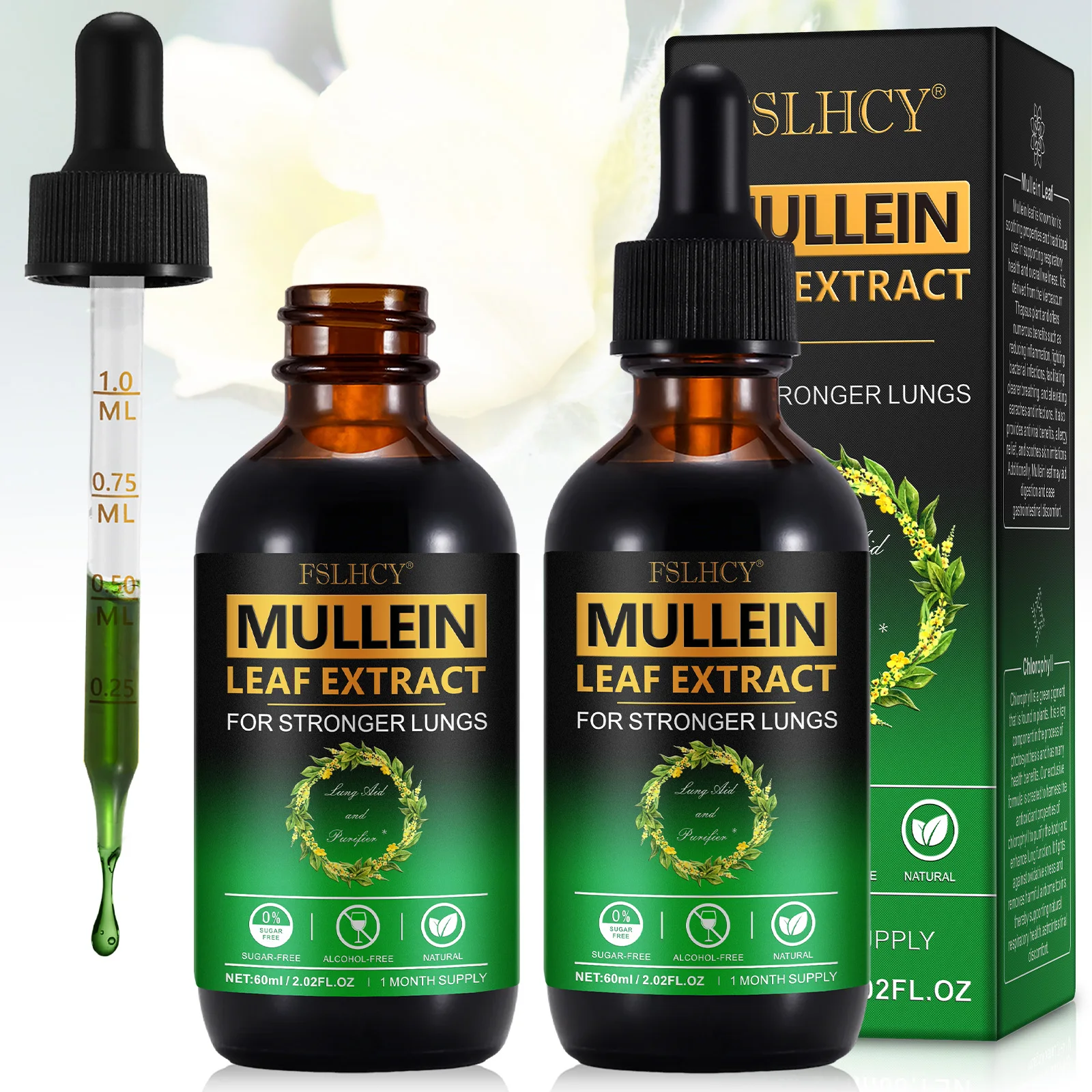 FSLHCY reducing inflammation facilitating clearer breathing mullein leaf herbal liquid extract 60ml mullein leaf drops