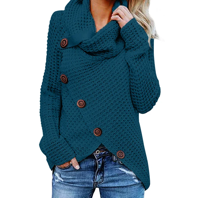 Custom Oem Winter Ladies Gray Buttoned Wrap Turtleneck Women