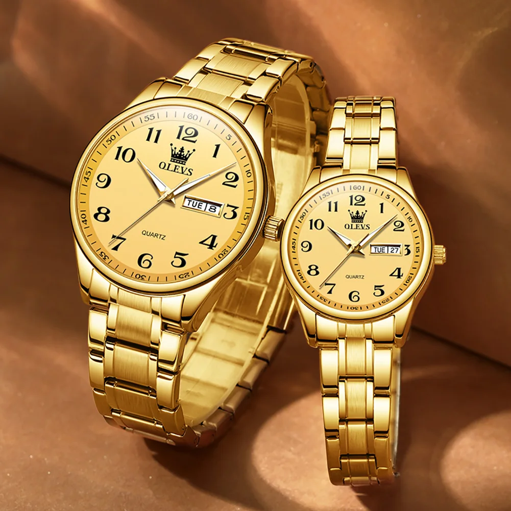 OLEVS 5567 Watch Men and Women Quartz Stylish Pair Gift Wristwatch Brand Your Own Luxury Number Read Lover Couple Watch