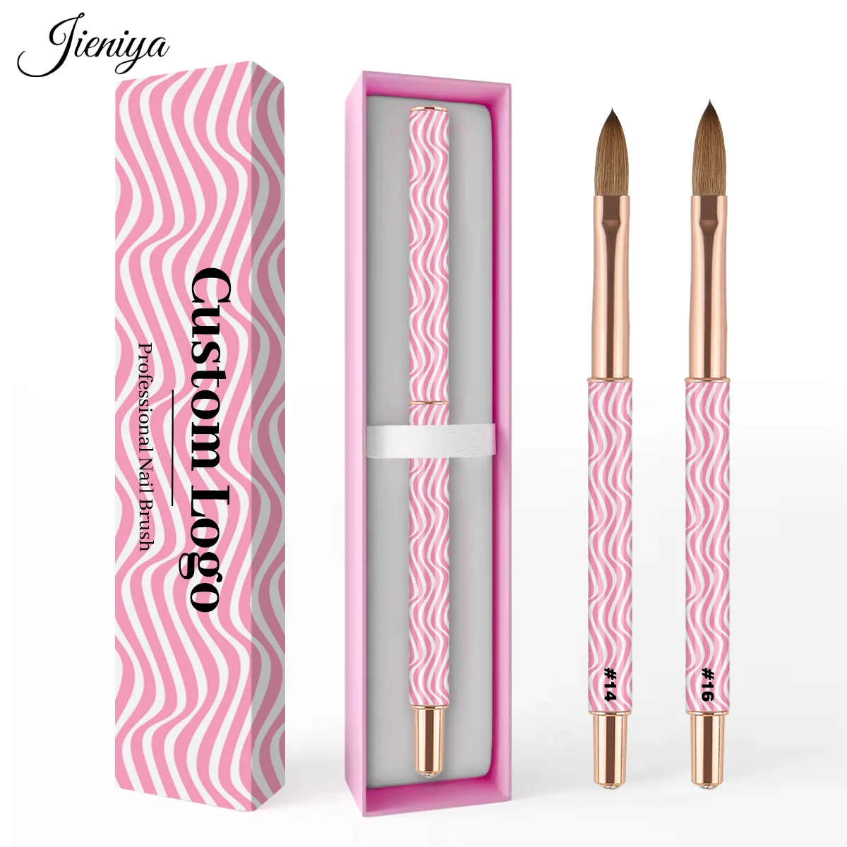 6 models Boxed Pink striped pattern Metal Handle monomer brush Pure sable 100% kolinsky hair Acrylic brushes nail art brush